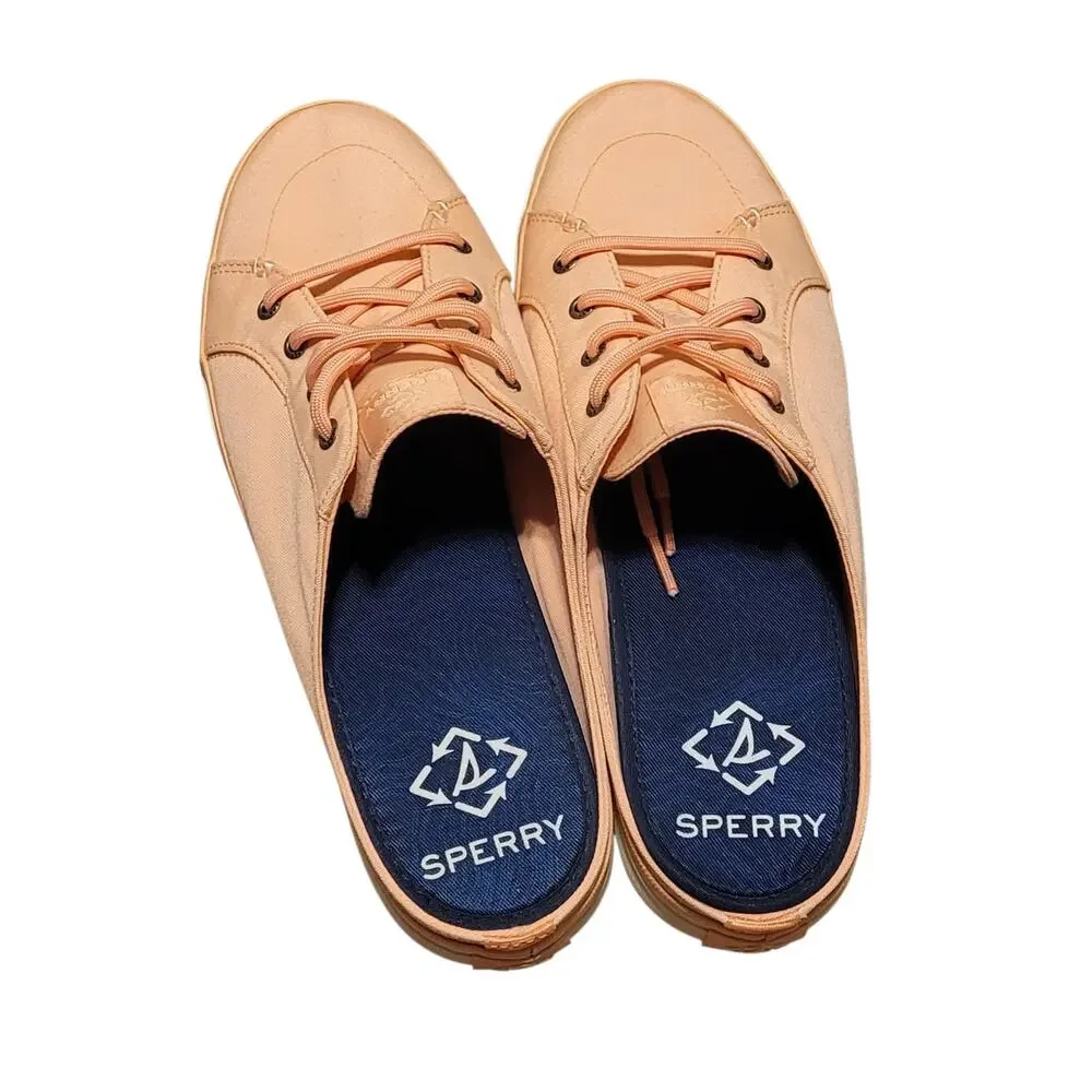 Sperry Women's Crest Vibe Seacycled Mule Sneakers  Pastel Peach Size 9.5 EUC